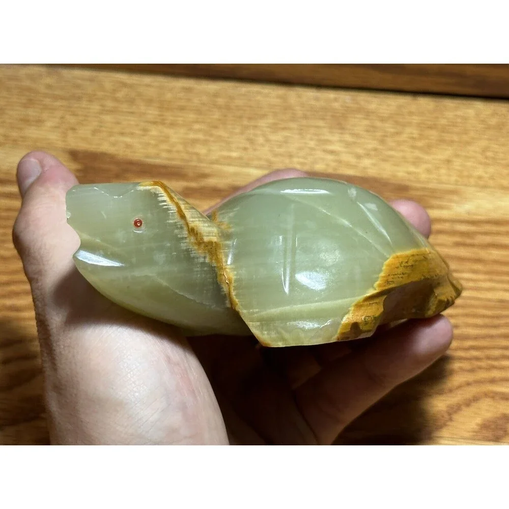 Natural Crystal Geode Stone Carved Exquisite Tortoise Turtle Paperweight Red Eye
